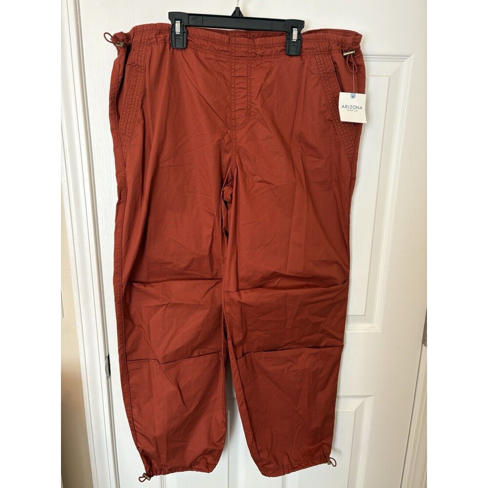 Arizona Jeans Co Cargo Pants Brown Henna Burnt Orange Tone Sz Large Adjustable